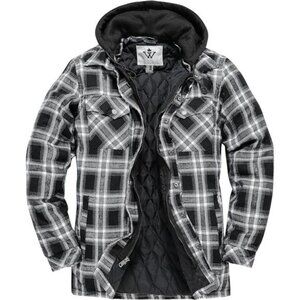 WenVen Men's Thicken Plaid Flannel Quilted Shirts Jacket with Removable Hood